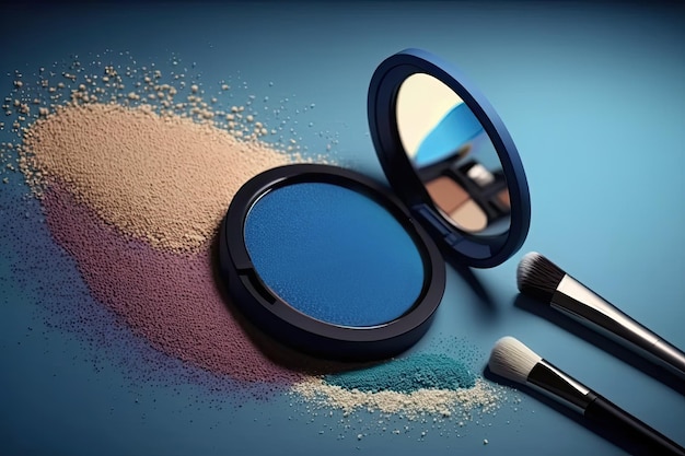 Photo un miroir de maquillage et un miroir avec un abat-jour bleu.