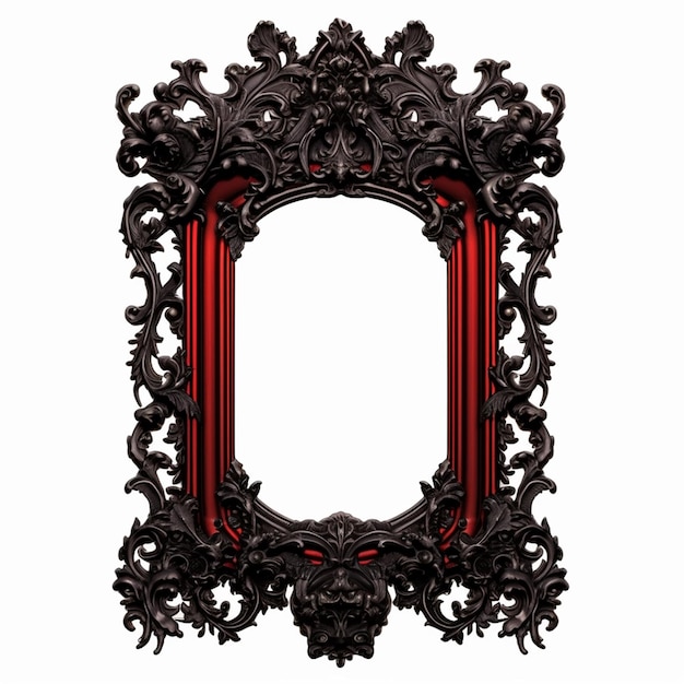 Un miroir avec des rideaux rouges et un rideau rouge.