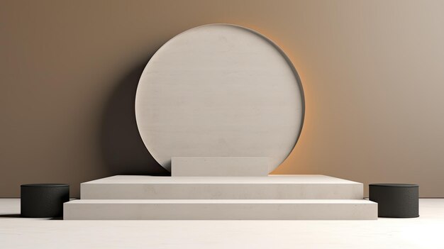 Photo un miroir rond sur une étagère blanche avec une lampe au-dessus