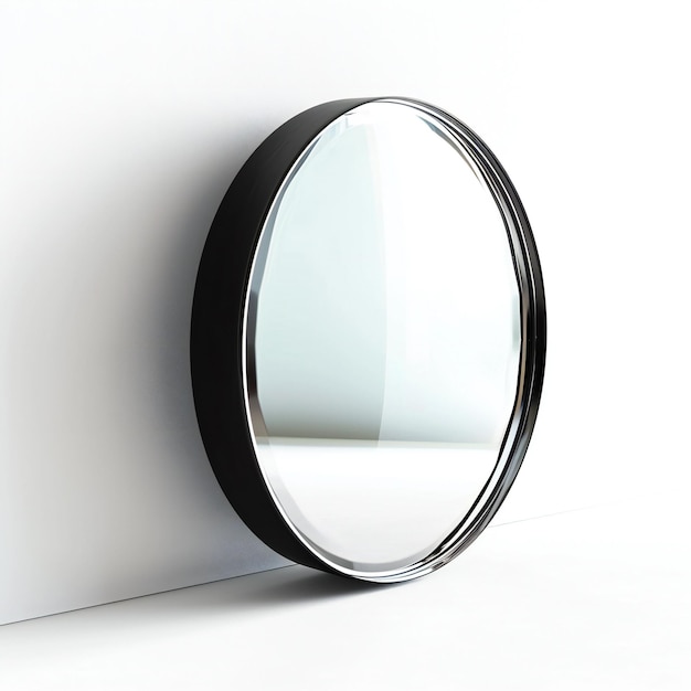 Un miroir rond sur un mur blanc