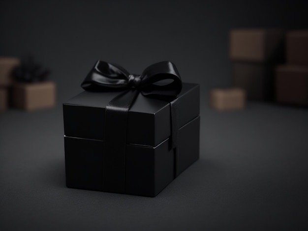 mise au point d'une boîte cadeau noire sur un arrière-plan flou et confortable noir