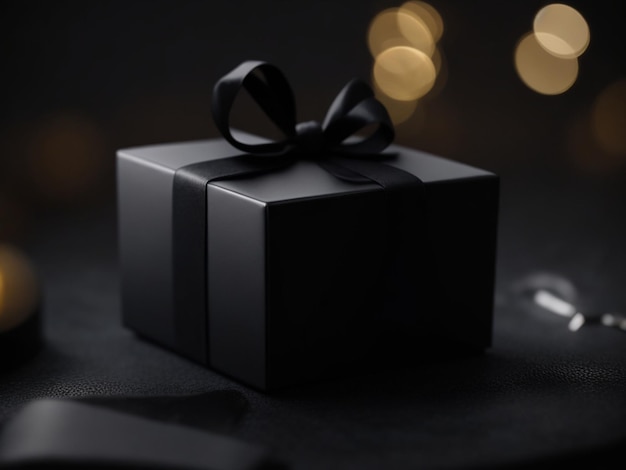 mise au point d'une boîte cadeau noire sur un arrière-plan flou et confortable noir