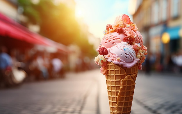 Mise au point nette Faible profondeur de champ Ambiances estivales avec crème glacée sucrée