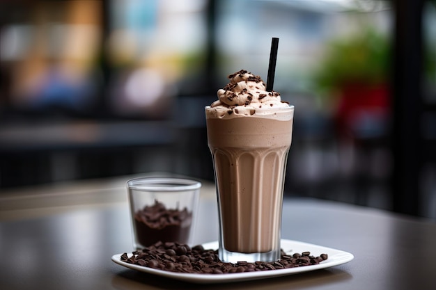 La mise au point sélective est utilisée pour créer une image horizontale en gros plan d'un milkshake au chocolat