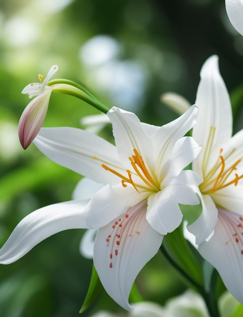 Mise au point sélective de la fleur de Lys attachée à la branche pendant la journée