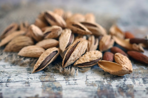 Mise au point sélective Macro Amandes décortiquées Noix utiles