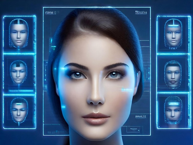 Photo mise en œuvre de la vision par ordinateur reconnaissance faciale accès en ligne aux données commerciales