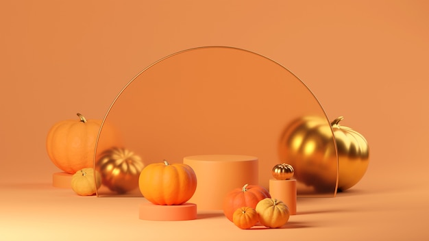 Mise en page 3D Scène d'Halloween avec podium de produit sur fond orange
