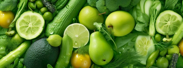 Mise en page de bannières de fruits et légumes verts IA générative