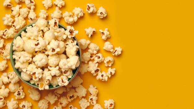 Mise en page créative faite avec du pop-corn sur jaune vif