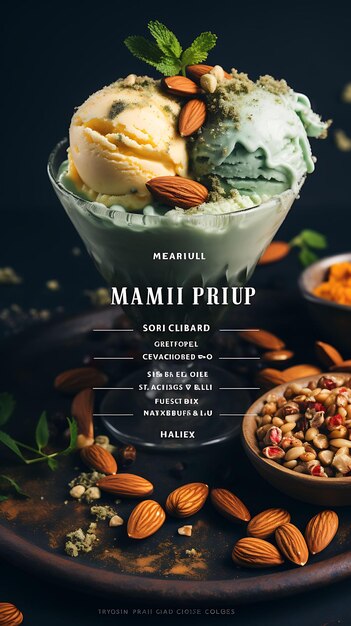 Photo la mise en page du dessert malai kulfi avec de la cardamome et des amandes crémeuse et ric india poster website figma