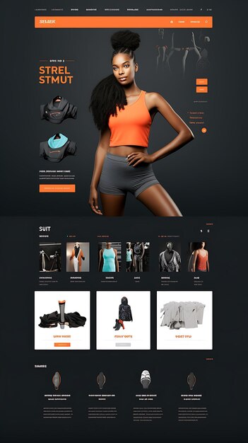 Mise en page du site Web des vêtements de fitness, des vêtements d'entraînement, des vêtements de sport, des accessoires, des idées conceptuelles et créatives