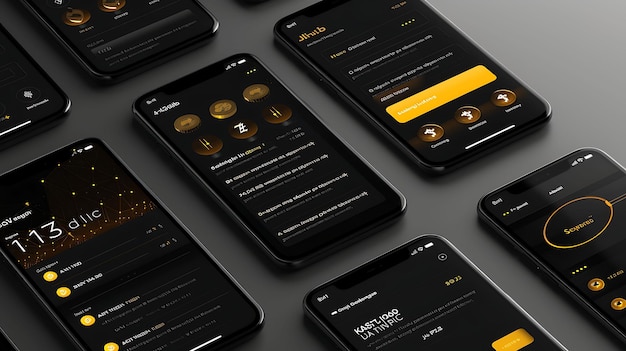 La mise en page mobile de paiement de crypto-monnaie Dash avec le thème de l'or Da Idée créative Designes d'arrière-plan de l'application