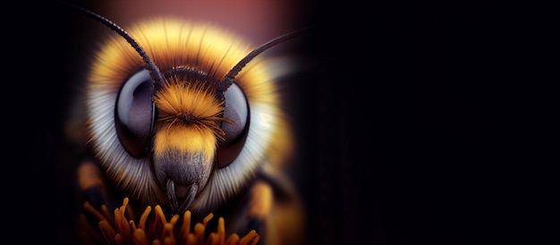 Mise en page panoramique gros plan d'abeille Ai générative