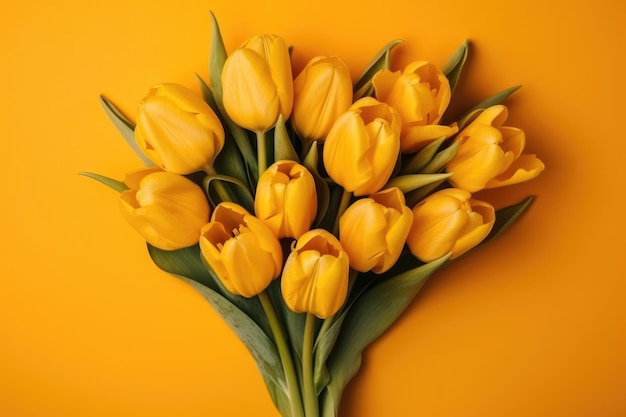 Mise à plat de bouquet de tulipes générative ai