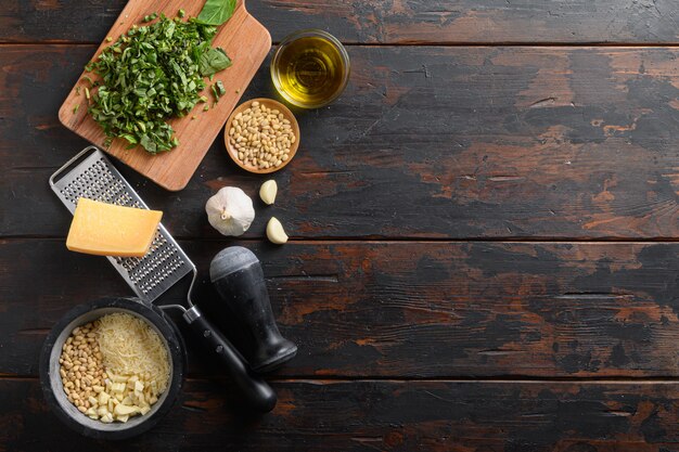 Mise à plat du concept d'aliments sains ou des ingrédients pour la cuisson du pesto