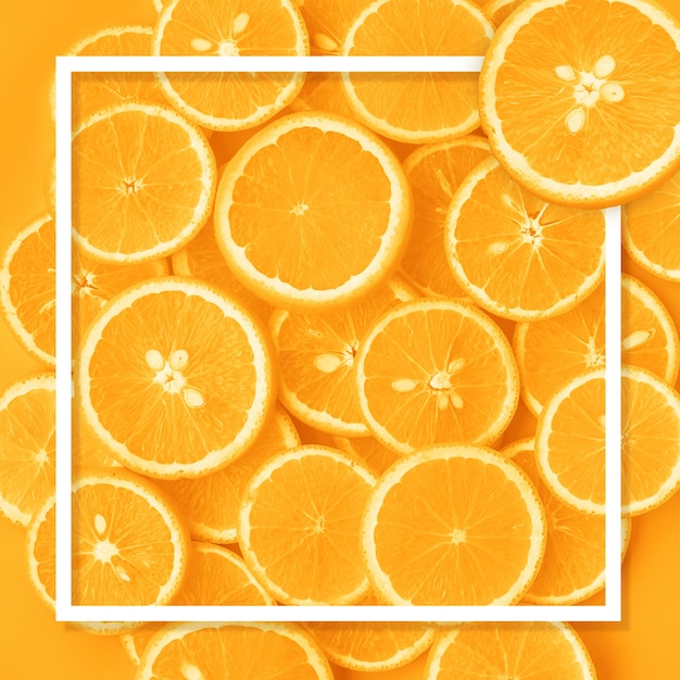 Mise à plat du motif de fruits orange avec cadre