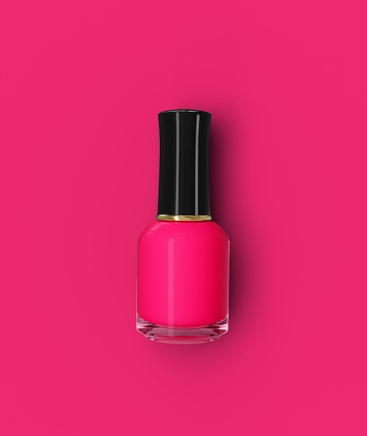 Mise à plat de vernis à ongles rose vif à la mode sur un fond coloré Style minimal Vue de dessus 3d