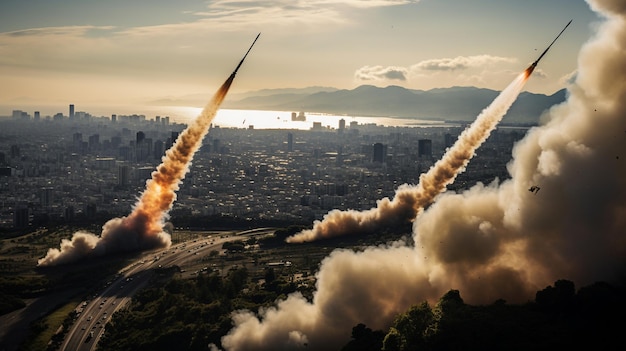 Des missiles lancés sur l'horizon de la ville