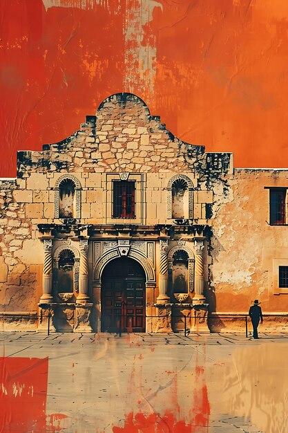 Mission Alamo à San Antonio avec une texture Adobe Illustration d'actualité vintage Décor d'arrière-plan tendance