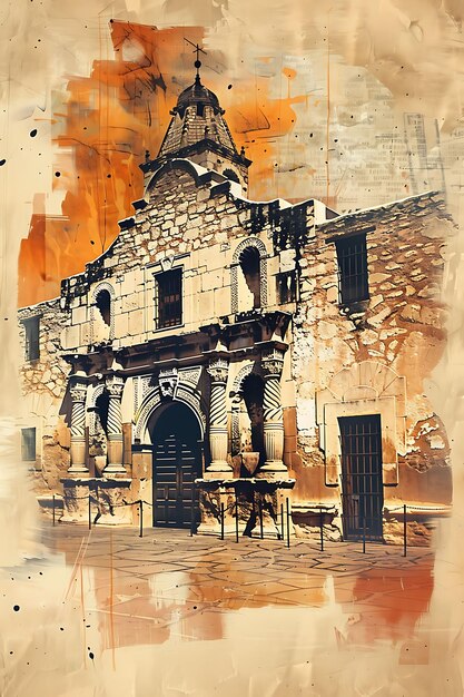 Photo mission alamo à san antonio avec une texture adobe illustration d'actualité vintage décor d'arrière-plan tendance