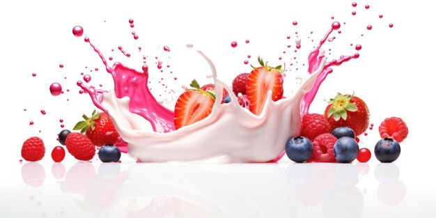 Mix Berries tombant sur le lait Splash généré par l'IA