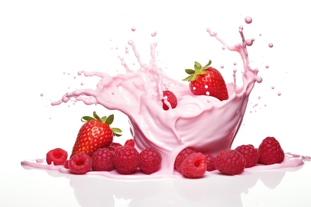 Mix Berries tombant sur le lait Splash généré par l'IA