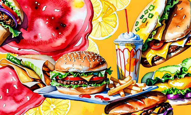 mix fast food burger arrière-plan burger grillé burger en gros plan arrière-plans abstraits