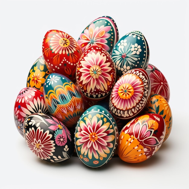 Mixture d'œufs colorés avec les dessins traditionnels