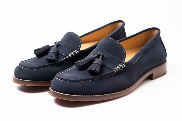 Des mocassins en suède bleu marine avec un accent Tassel