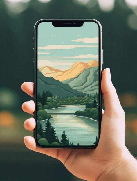 mochup tenant un smartphone à la main sur le fond