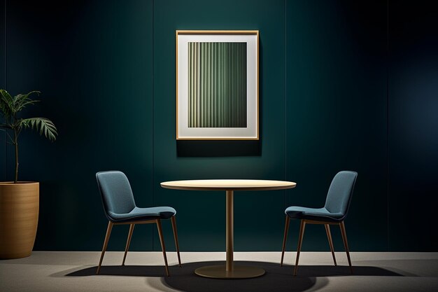 Mock Blue Gallery Room avec une table moderne