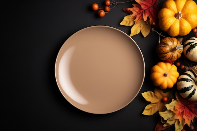 Une mock-up d'une assiette vide de Thanksgiving colorée avec une IA générative