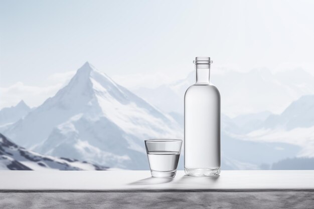 Photo mock up boisson alcoolisée haut de gamme avec verre dans une bouteille transparente vodka russe de mel