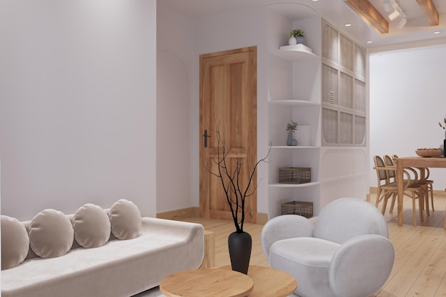Mock-up esthétique d'intérieur avec un canapé et un décor de style boho