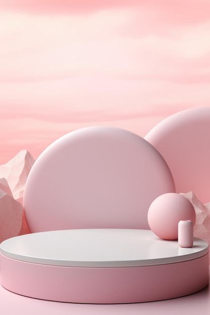 Mock-up avec podium pour l'affichage des produits Saint-Valentin fond rose