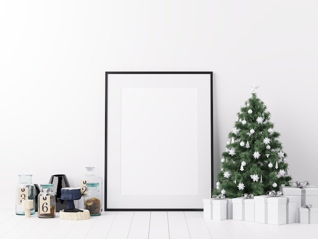 Mock Up Poster Frame avec décoration d&#39;hiver de Noël