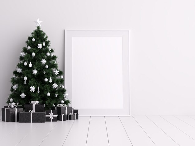 Mock Up Poster Frame avec décoration de Noël et hiver de Noël