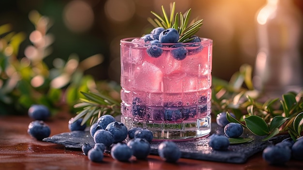 Un mocktail de bleuets dans un verre moderne sur un fond clair AI génère une illustration