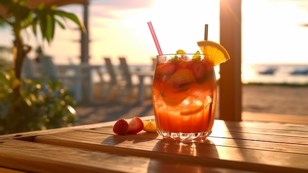Mocktail de fruits frais avec vue sur la plage