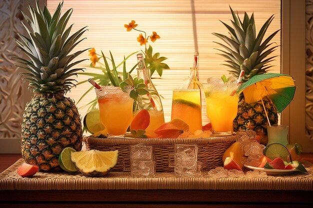 Un mocktail à thème tropical avec du jus d'ananas et de l'eau de coco