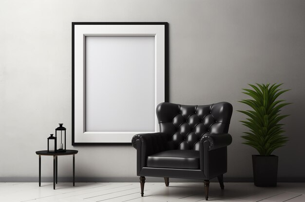 Mockup 3d intérieur Peinture blanche sur le mur Design chaise noire