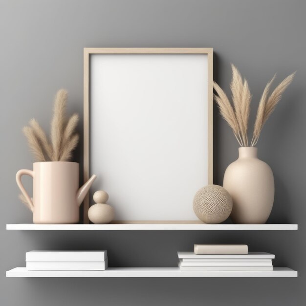 mockup cadre d'image dans un intérieur de style scandinave 3D rendu 3D illustration mockup pictur