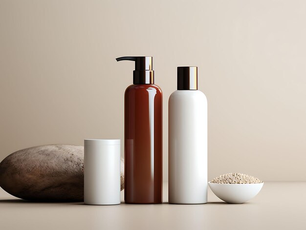 Mockup cosmétique de bouteilles de cosmétiques minimalistes avec des conceptions de collection créatives propres et élégantes