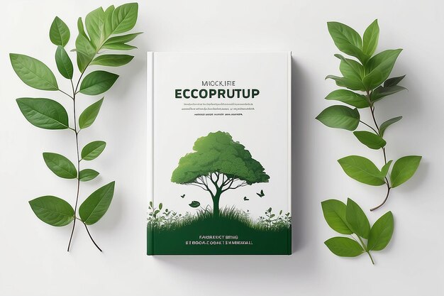 Mockup de couverture de livre sur le thème EcoLit Essence Natur avec un fond blanc propre