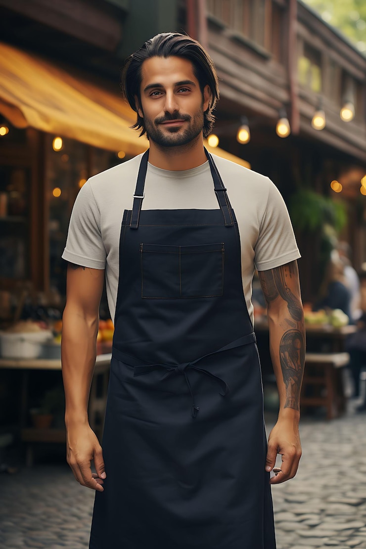 Photo mockup créatif d'un tablier de chef dans un village vibrant capturin conception de la collection d'uniformes