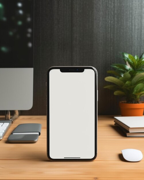 Mockup_empty_blank_iPhone_14_Plus_screen_on_a_wood_table