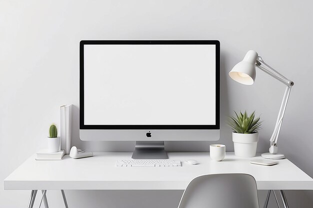 Mockup d'espace de travail de bureau minimal idéal pour l'image de marque