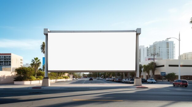 Mockup Grand panneau d'affichage blanc ou affiche promotionnelle blanche affichée à l'extérieur sur le fond bleu du ciel Créé avec la technologie d'IA générative