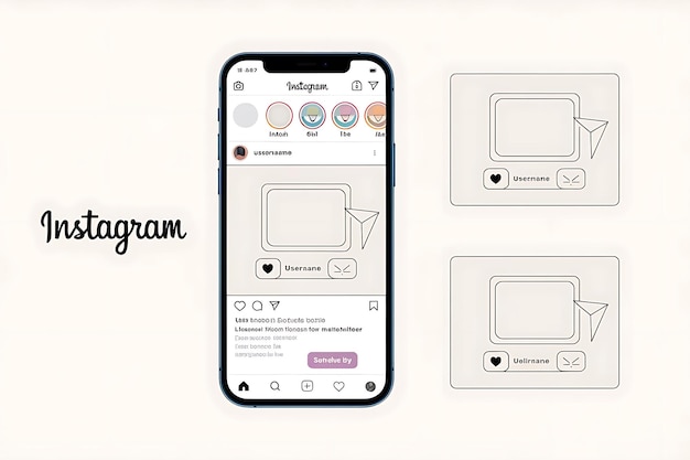 Mockup de l'interface d'Instagram Illustration numérique du flux de médias sociaux